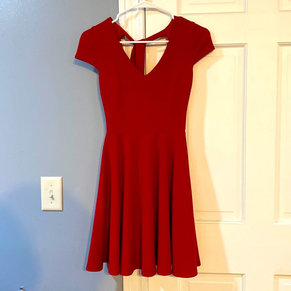 Red Tie-Up Knee-Length Dress